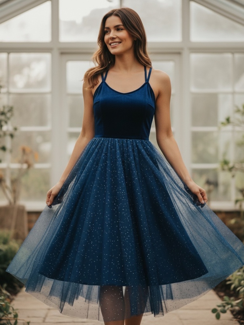 Revolution Royal Blue Velvet & Glitter Tulle Dress